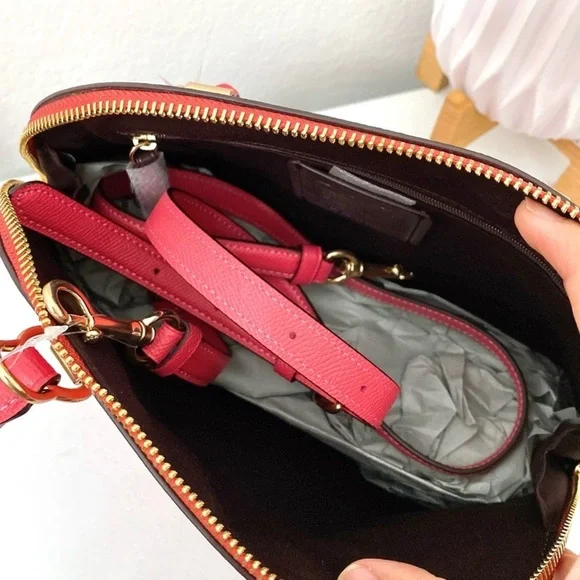 NWT Coach Large Leather Katy Satchel in Watermelon With Crossbody Strap - Picture 5 of 9